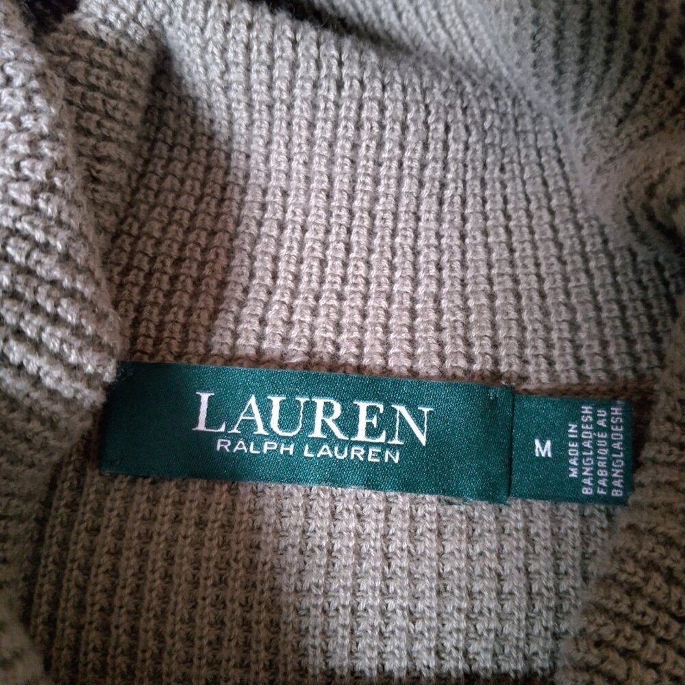 Lauren Ralph Lauren Shirt Women Medium High Neck Army Green Waffle Knit Top - Picture 6 of 13